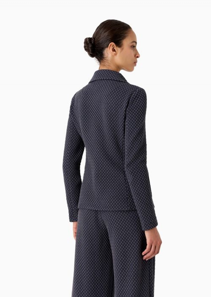 Blue Emporio Armani Jacket With Off-centre Buttoning In Knit-look Jacquard Jersey | EA-SN56478