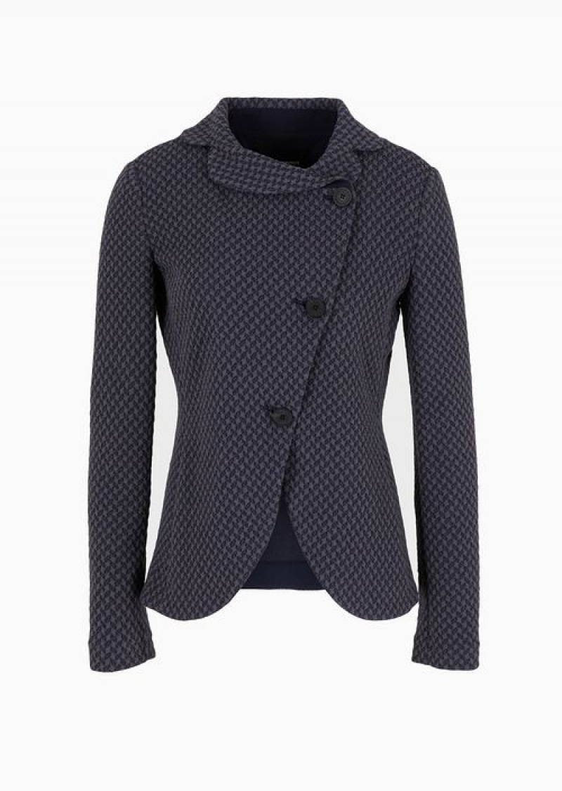 Blue Emporio Armani Jacket With Off-centre Buttoning In Knit-look Jacquard Jersey | EA-SN56478