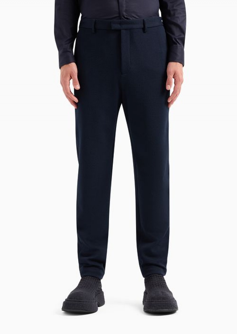 Blue Emporio Armani Jersey Trousers With 3d-effect Micro Pattern | EA-SN58322