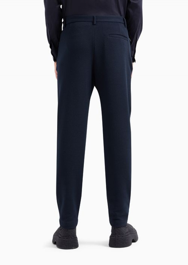 Blue Emporio Armani Jersey Trousers With 3d-effect Micro Pattern | EA-SN58322