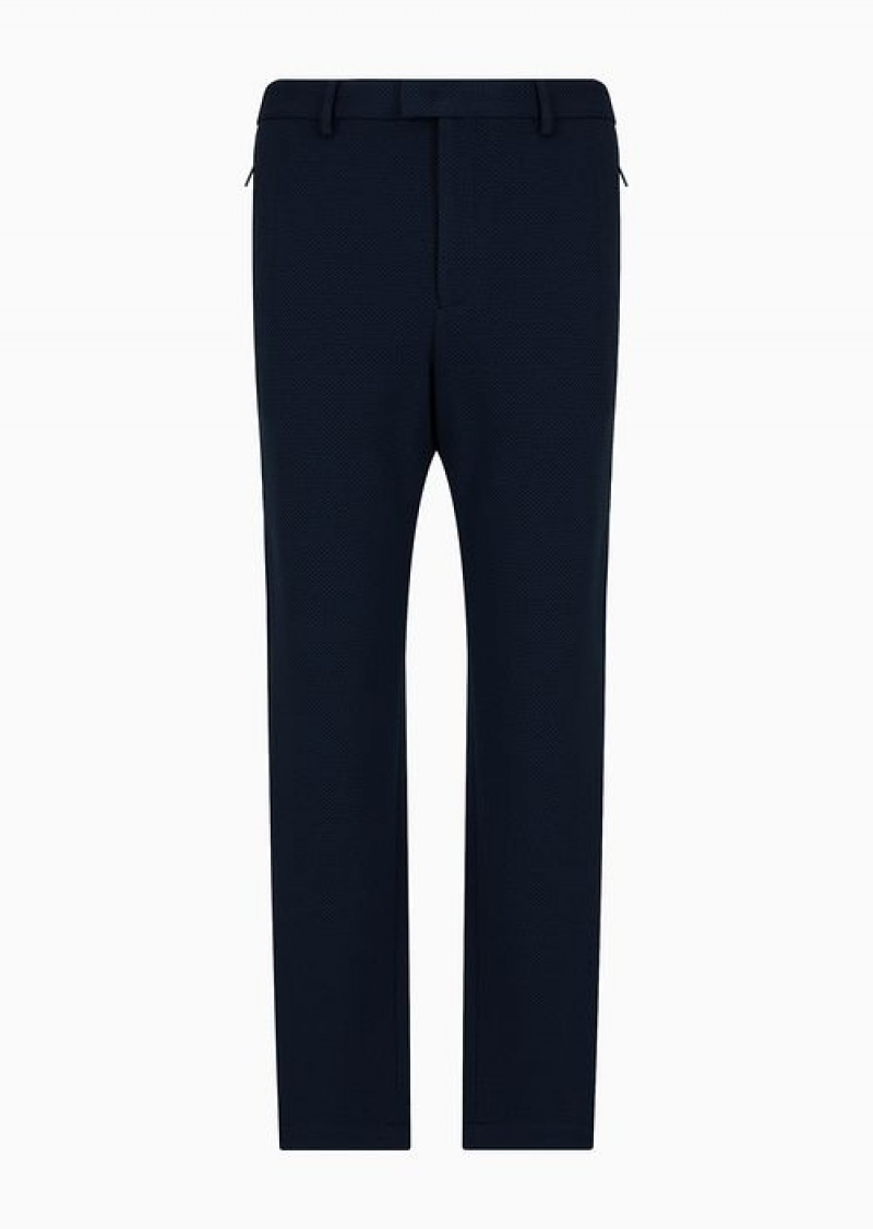 Blue Emporio Armani Jersey Trousers With 3d-effect Micro Pattern | EA-SN58322