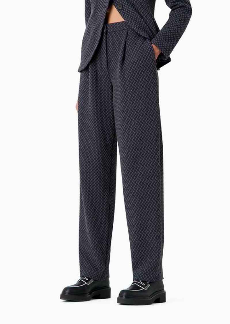 Blue Emporio Armani Knit-effect Jacquard Jersey Trousers With Darts | EA-SN56885