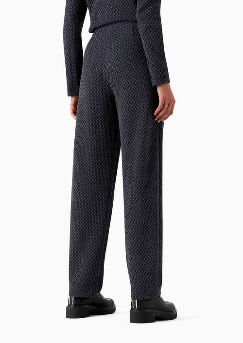 Blue Emporio Armani Knit-effect Jacquard Jersey Trousers With Darts | EA-SN56885