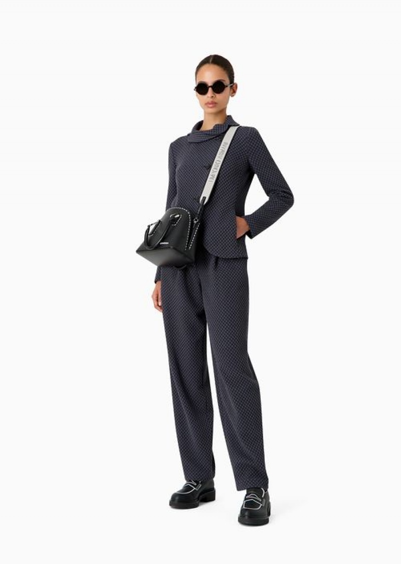 Blue Emporio Armani Knit-effect Jacquard Jersey Trousers With Darts | EA-SN56885