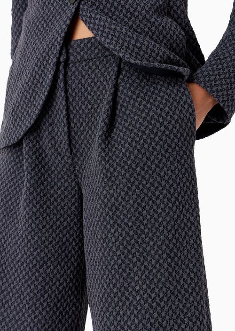 Blue Emporio Armani Knit-effect Jacquard Jersey Trousers With Darts | EA-SN56885