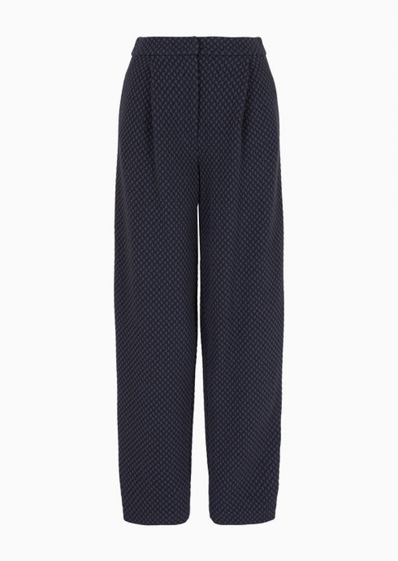 Blue Emporio Armani Knit-effect Jacquard Jersey Trousers With Darts | EA-SN56885