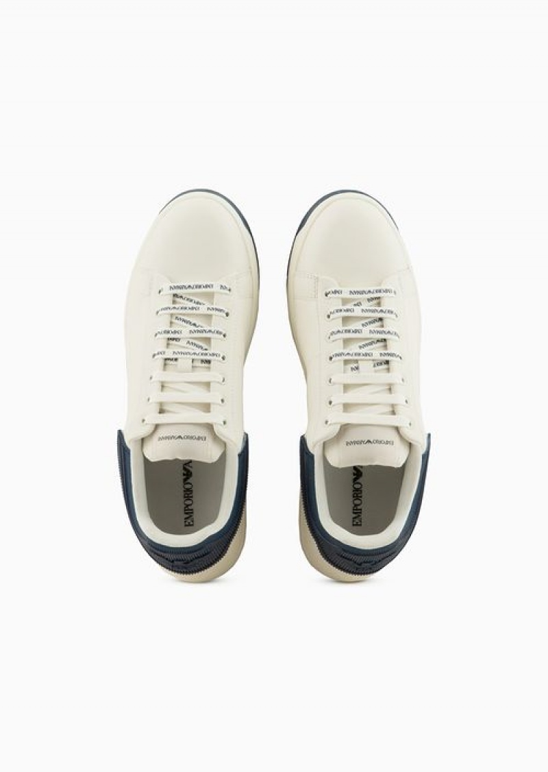 Blue Emporio Armani Leather Sneakers With Semi-transparent Back And Knurled Sole | EA-SN58907