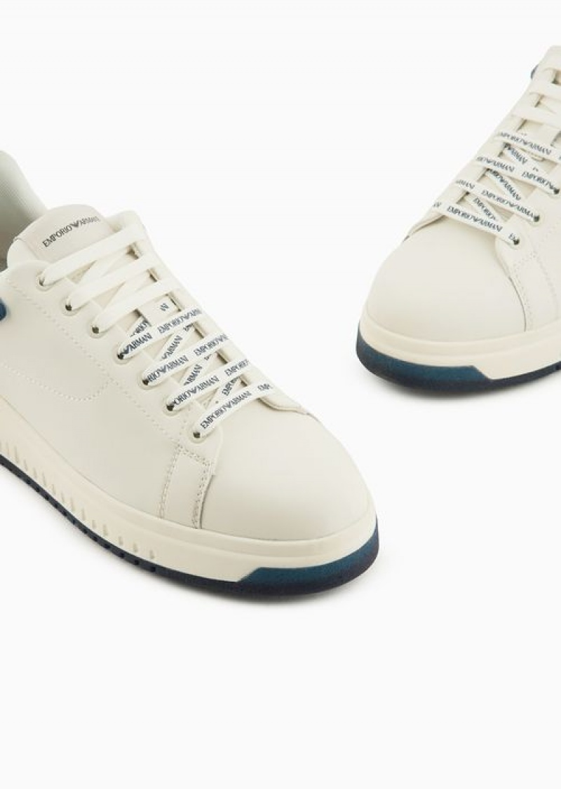 Blue Emporio Armani Leather Sneakers With Semi-transparent Back And Knurled Sole | EA-SN58907