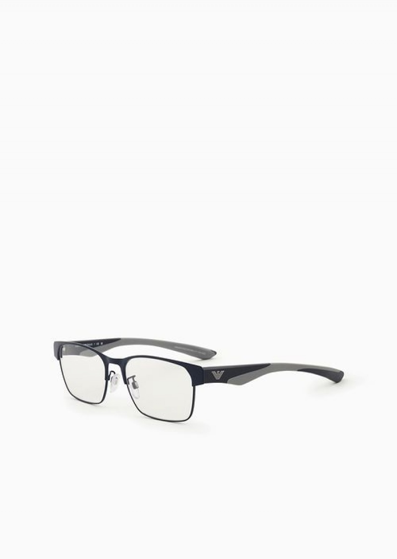 Blue Emporio Armani Men’s Rectangular Glasses | EA-SN59391