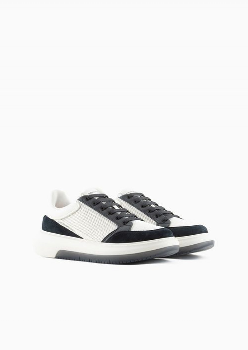 Blue Emporio Armani Mesh And Suede Sneakers With Side Logo | EA-SN58937