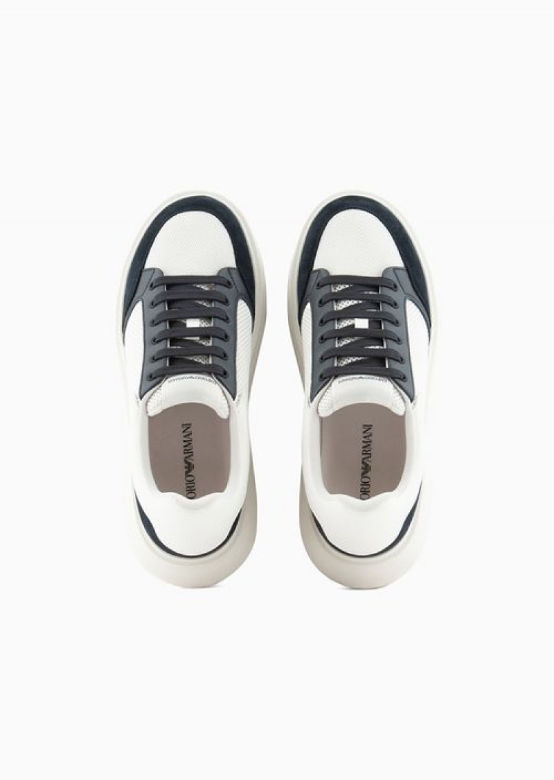 Blue Emporio Armani Mesh And Suede Sneakers With Side Logo | EA-SN58937