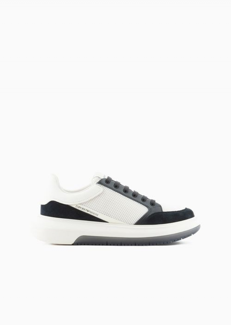 Blue Emporio Armani Mesh And Suede Sneakers With Side Logo | EA-SN58937