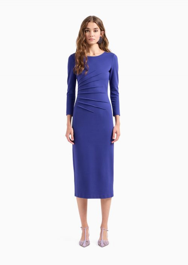 Blue Emporio Armani Milano-stitch Fabric Midi Tube Dress | EA-SN56557