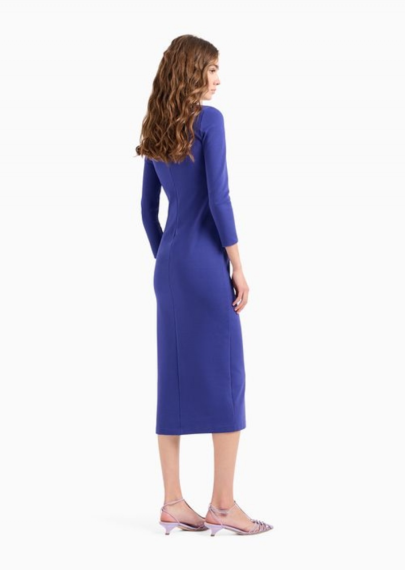 Blue Emporio Armani Milano-stitch Fabric Midi Tube Dress | EA-SN56557