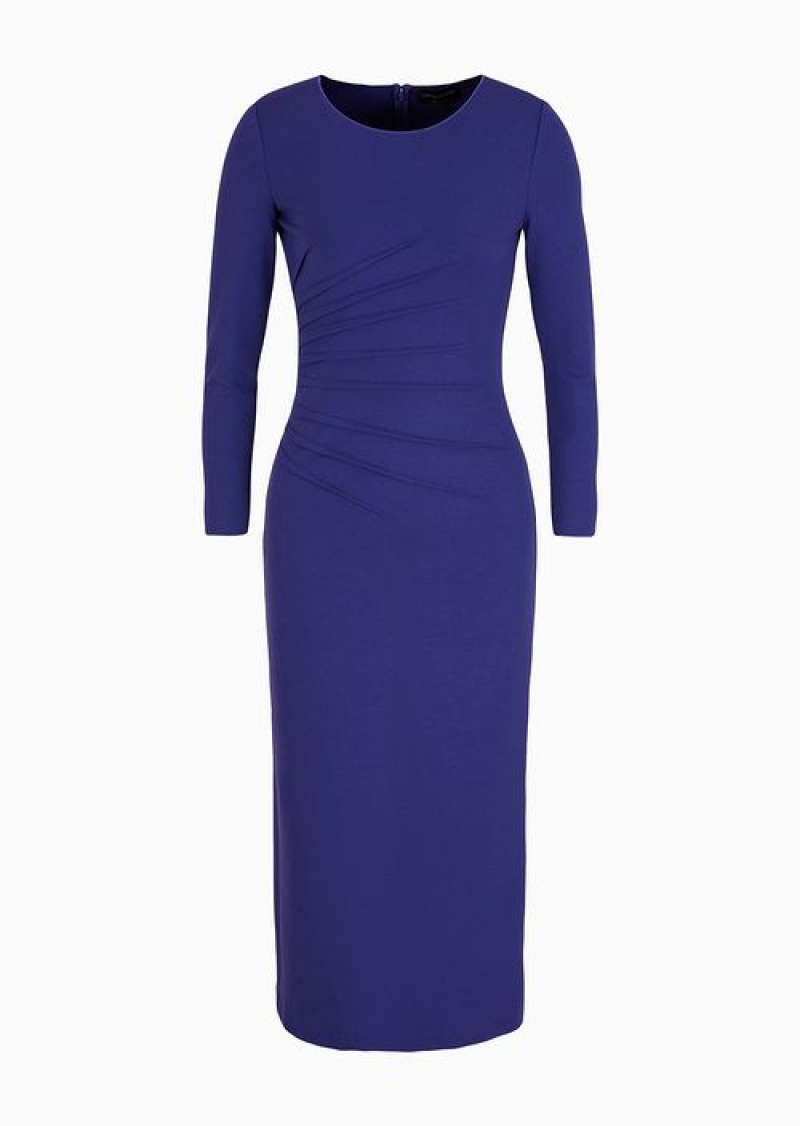 Blue Emporio Armani Milano-stitch Fabric Midi Tube Dress | EA-SN56557