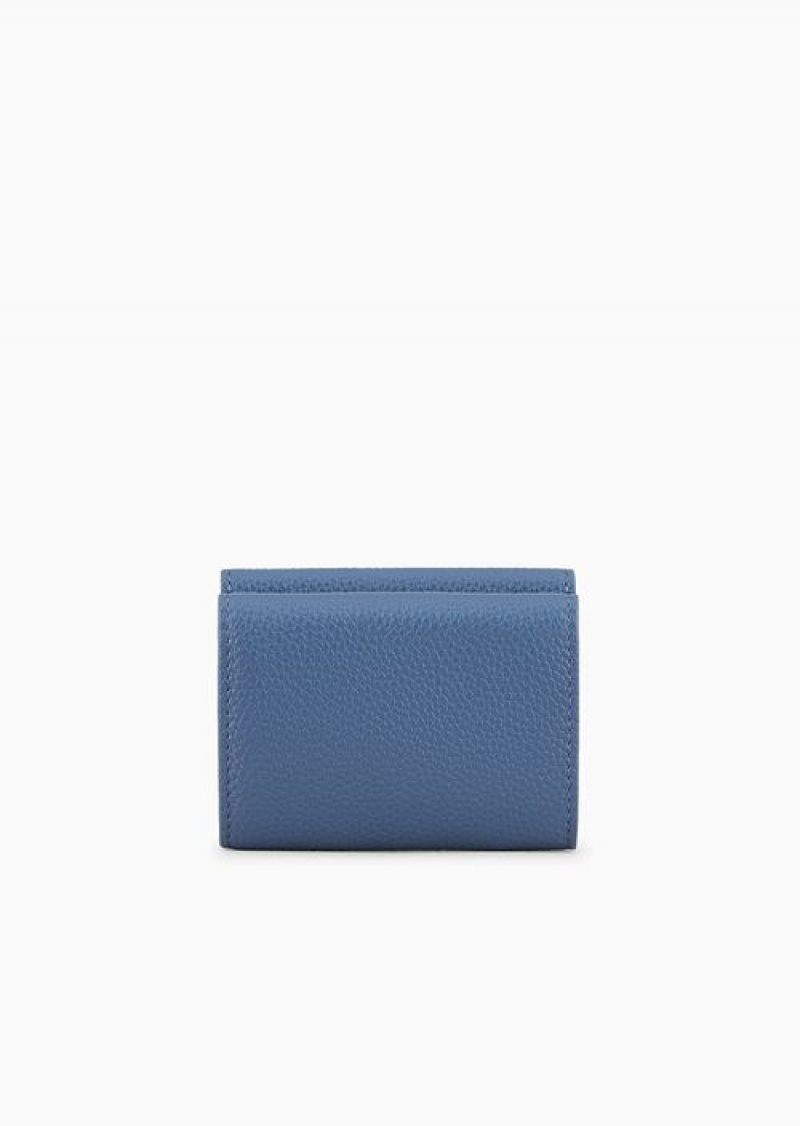 Blue Emporio Armani Myea Trifold Wallet With Deer Print | EA-SN57624