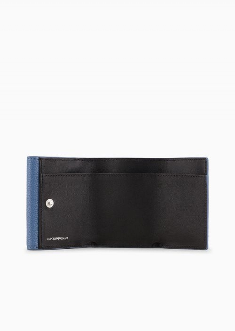 Blue Emporio Armani Myea Trifold Wallet With Deer Print | EA-SN57624