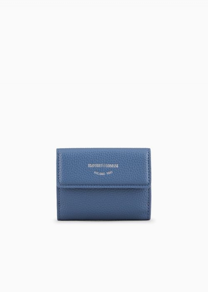 Blue Emporio Armani Myea Trifold Wallet With Deer Print | EA-SN57624