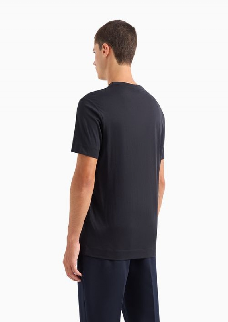 Blue Emporio Armani Pima Jersey T-shirt With Logo Embroidery | EA-SN58604