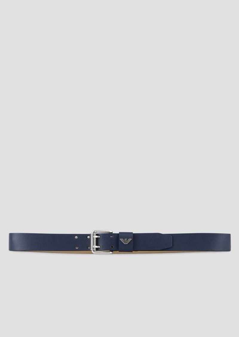 Blue Emporio Armani Printed Palmellato-leather Belt | EA-SN59144