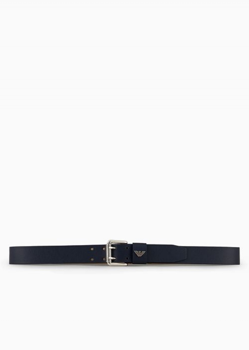 Blue Emporio Armani Printed Palmellato-leather Belt | EA-SN59144