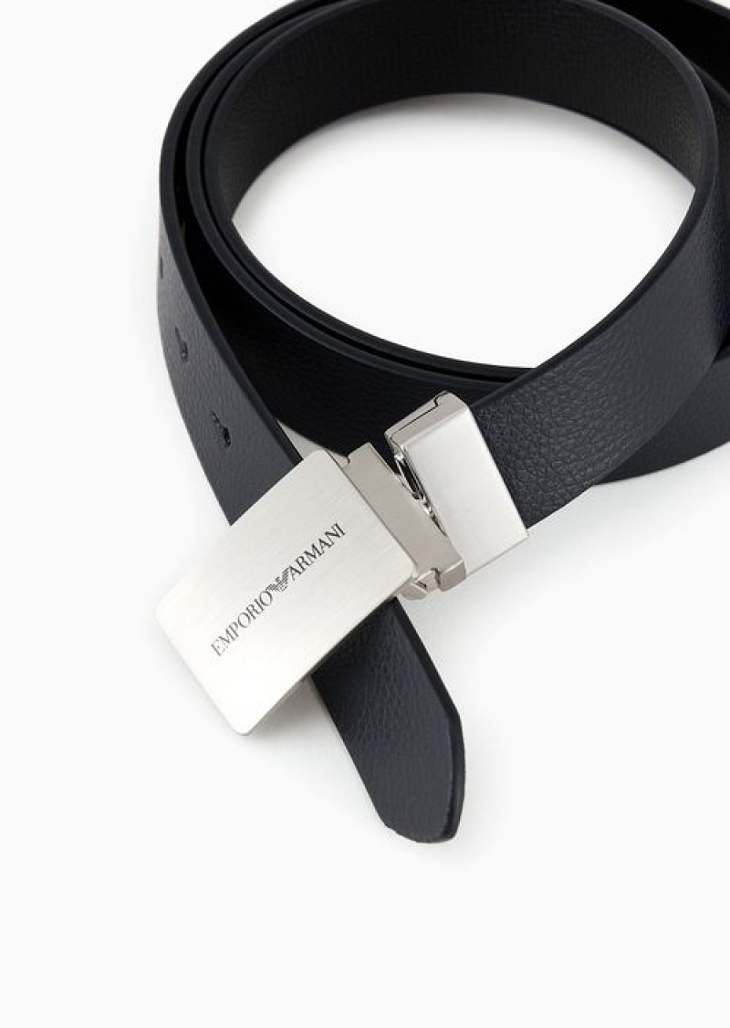 Blue Emporio Armani Reversible Leather Belt With Logo Buckle | EA-SN59148