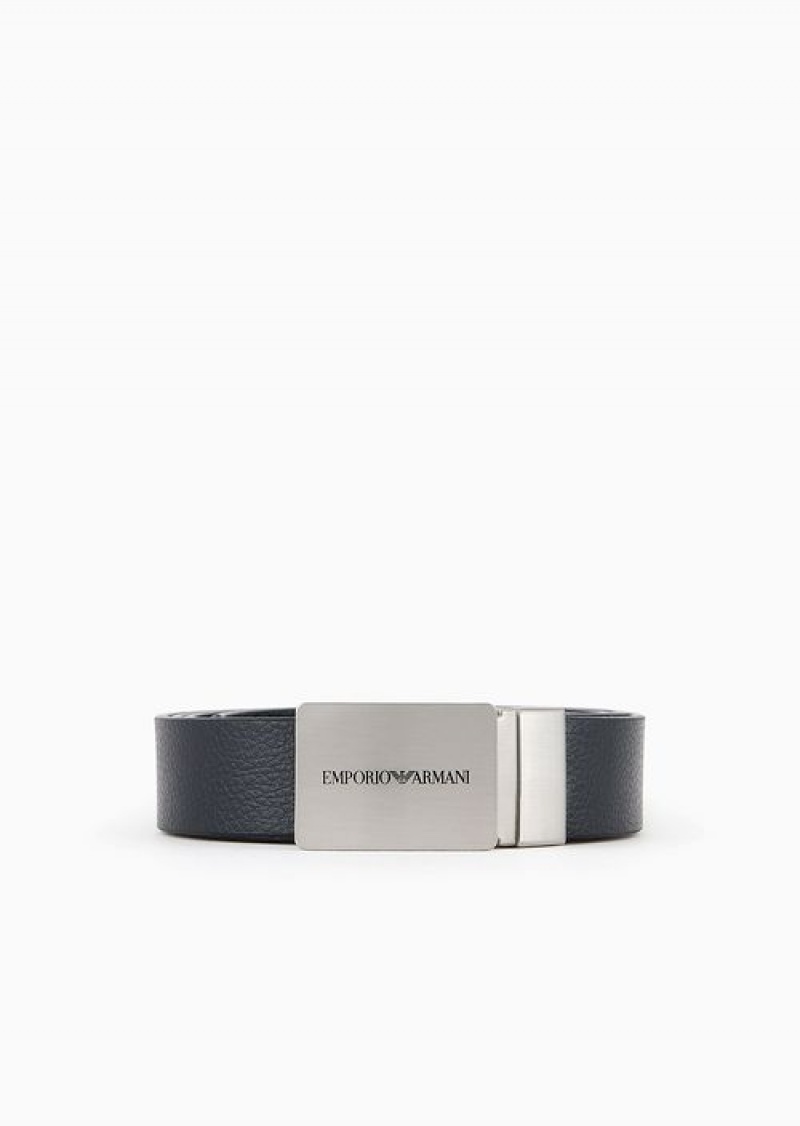 Blue Emporio Armani Reversible Leather Belt With Logo Buckle | EA-SN59148