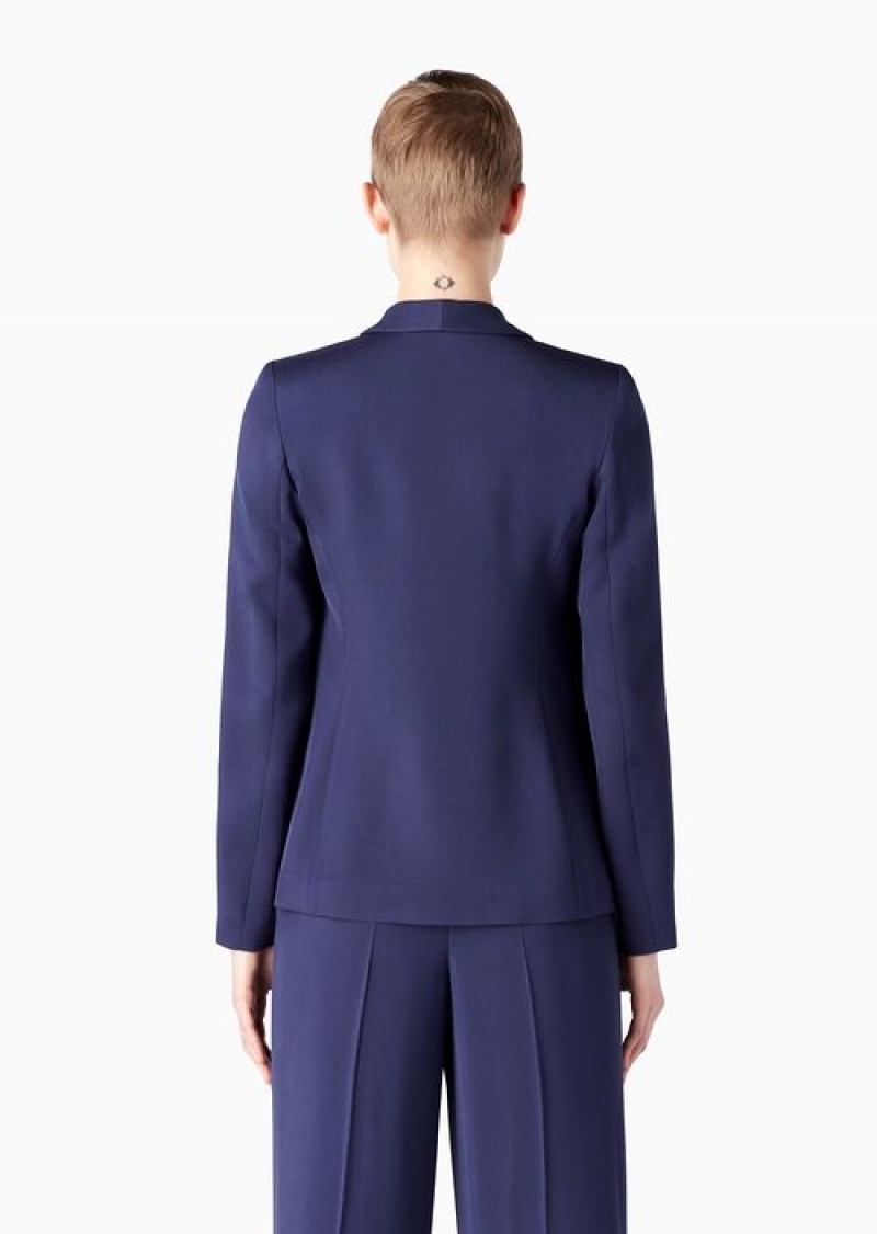 Blue Emporio Armani Single-breasted Jacket With Rounded Lapels In Twill Fabric | EA-SN56427