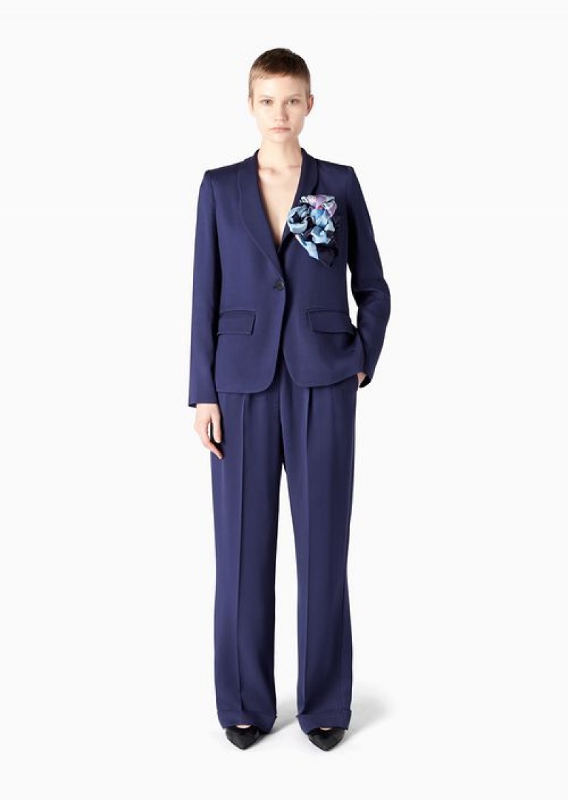 Blue Emporio Armani Single-breasted Jacket With Rounded Lapels In Twill Fabric | EA-SN56427