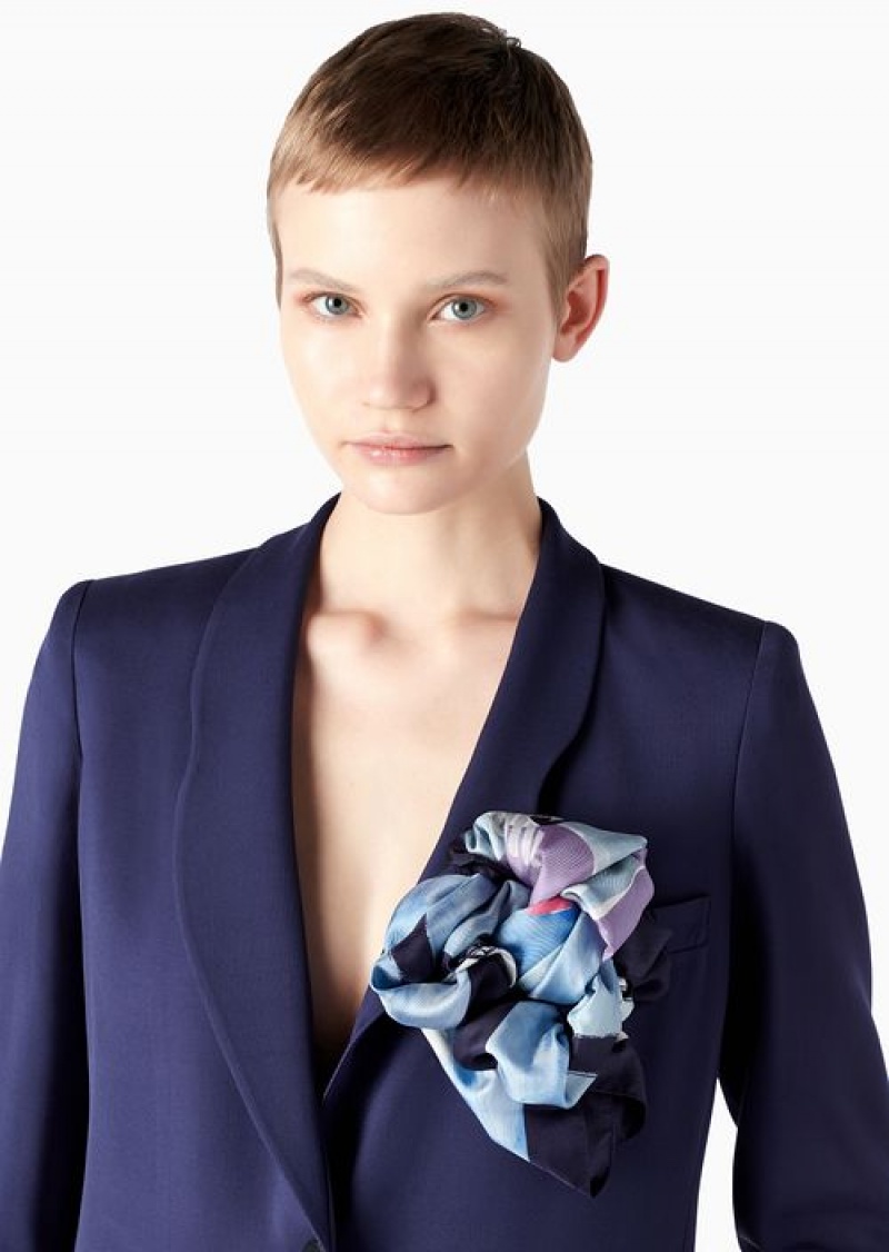 Blue Emporio Armani Single-breasted Jacket With Rounded Lapels In Twill Fabric | EA-SN56427