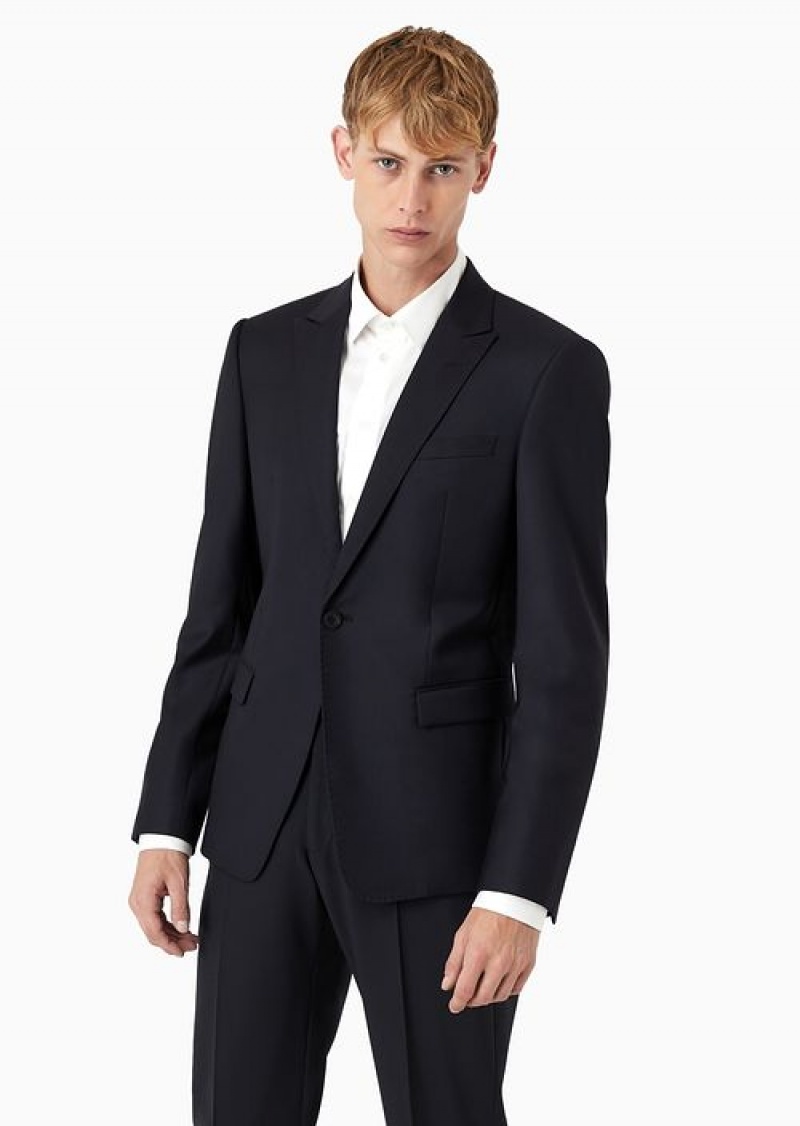 Blue Emporio Armani Single-breasted, Virgin-wool Jacket | EA-SN57775