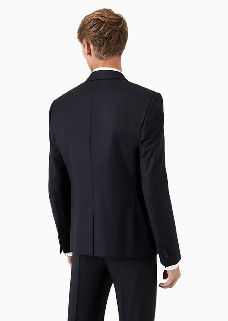 Blue Emporio Armani Single-breasted, Virgin-wool Jacket | EA-SN57775