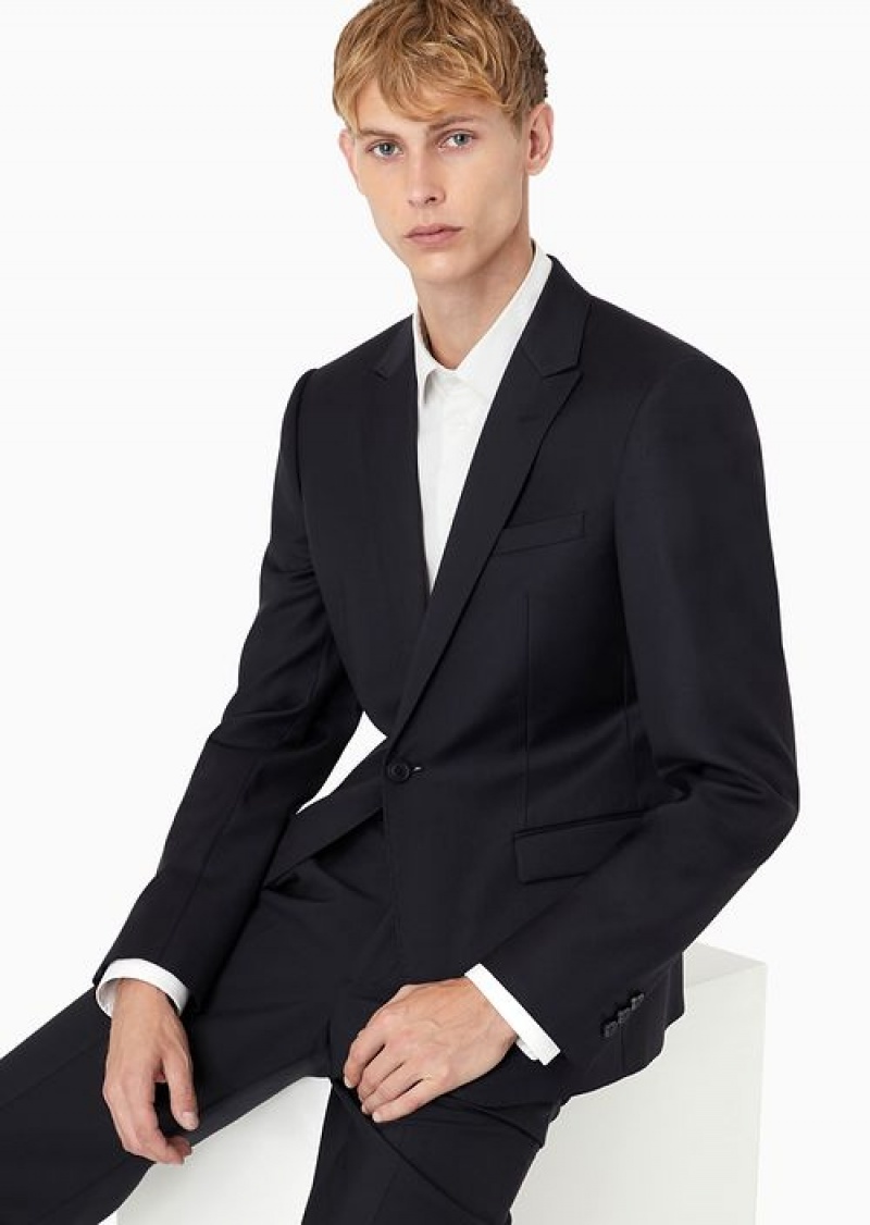 Blue Emporio Armani Single-breasted, Virgin-wool Jacket | EA-SN57775