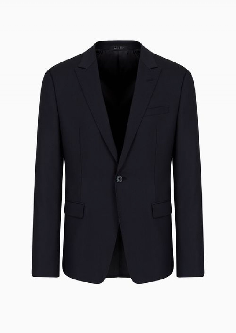 Blue Emporio Armani Single-breasted, Virgin-wool Jacket | EA-SN57775