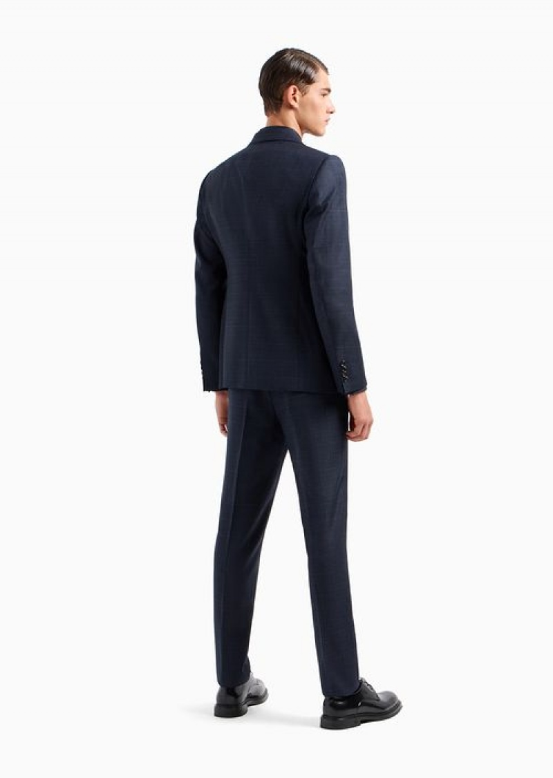 Blue Emporio Armani Slim-fit Single-breasted Suit In Mouliné Virgin Wool On A Sanded Fabric Background | EA-SN58476