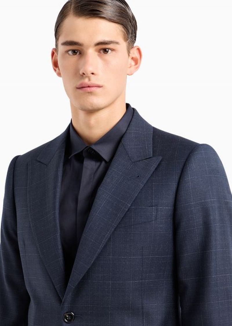 Blue Emporio Armani Slim-fit Single-breasted Suit In Mouliné Virgin Wool On A Sanded Fabric Background | EA-SN58476