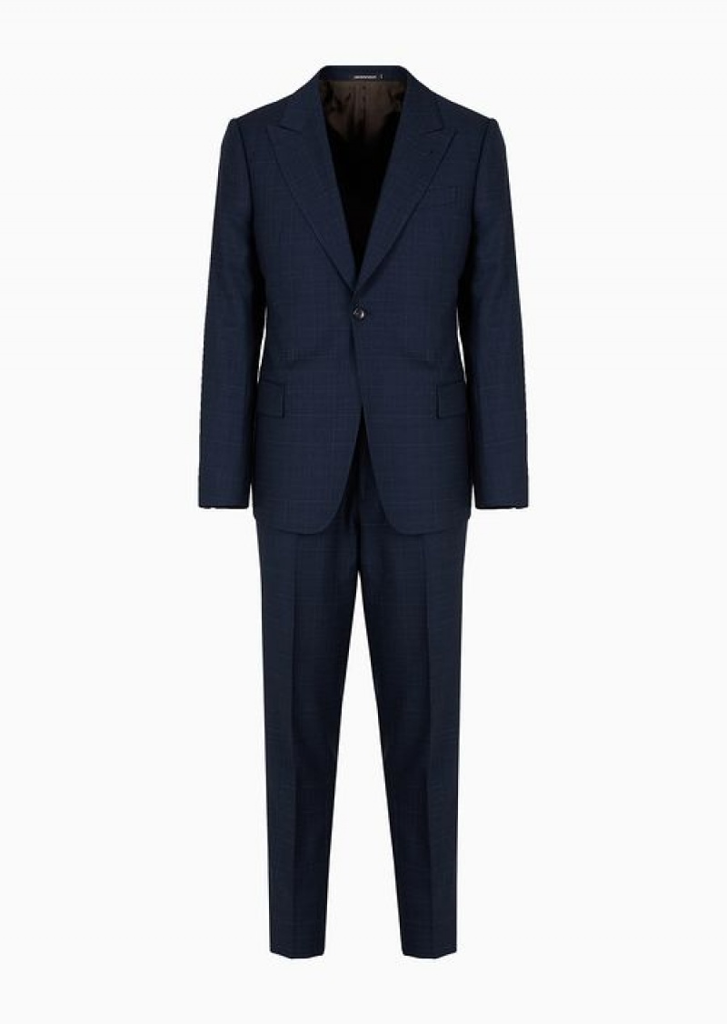 Blue Emporio Armani Slim-fit Single-breasted Suit In Mouliné Virgin Wool On A Sanded Fabric Background | EA-SN58476