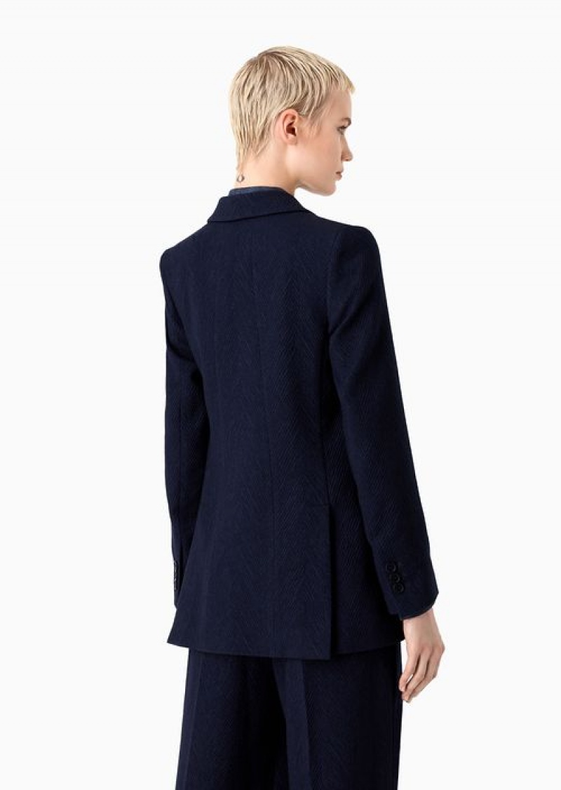 Blue Emporio Armani Soho Capsule Collection Double-breasted Jacket In A Virgin Wool Blend With Chevron Motif | EA-SN56419