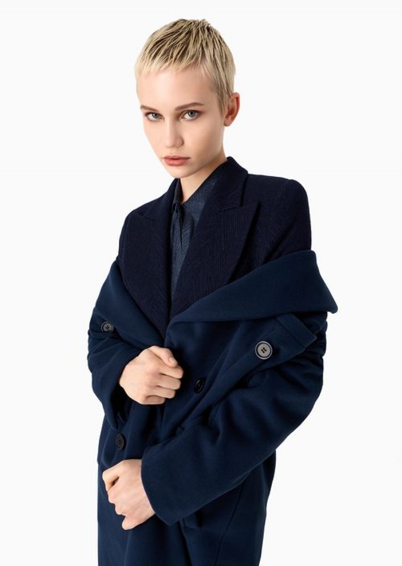 Blue Emporio Armani Soho Capsule Collection Double-breasted Jacket In A Virgin Wool Blend With Chevron Motif | EA-SN56419