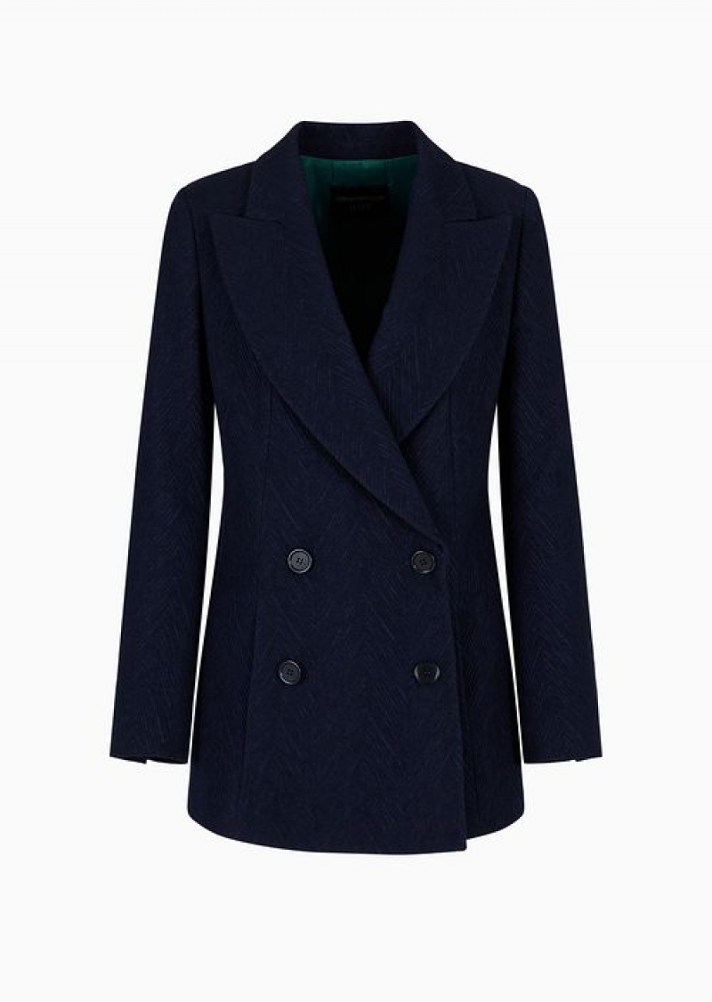 Blue Emporio Armani Soho Capsule Collection Double-breasted Jacket In A Virgin Wool Blend With Chevron Motif | EA-SN56419