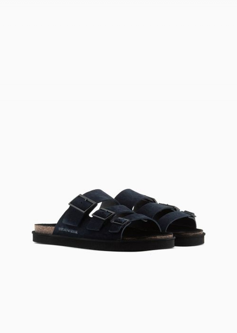 Blue Emporio Armani Suede Three-band Sandals | EA-SN58894