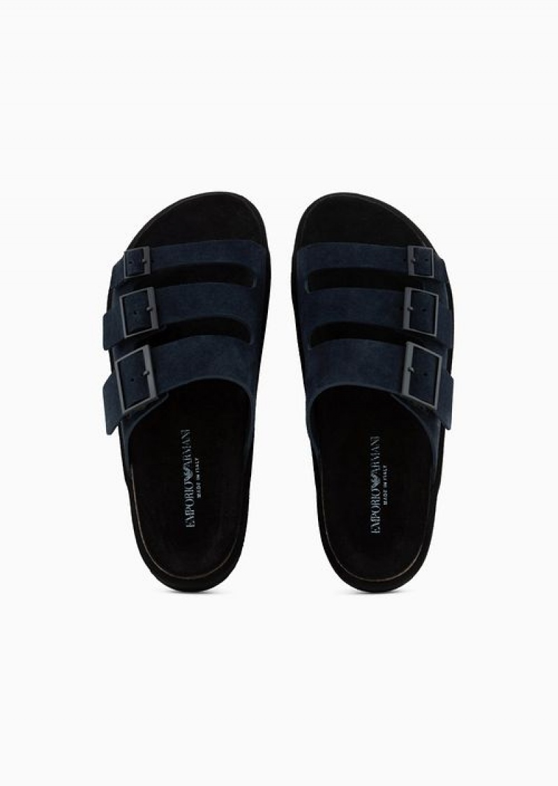 Blue Emporio Armani Suede Three-band Sandals | EA-SN58894