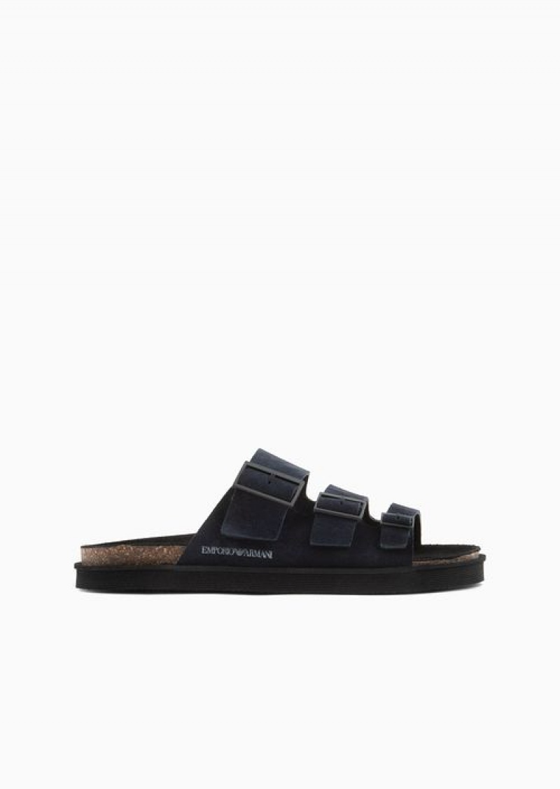 Blue Emporio Armani Suede Three-band Sandals | EA-SN58894