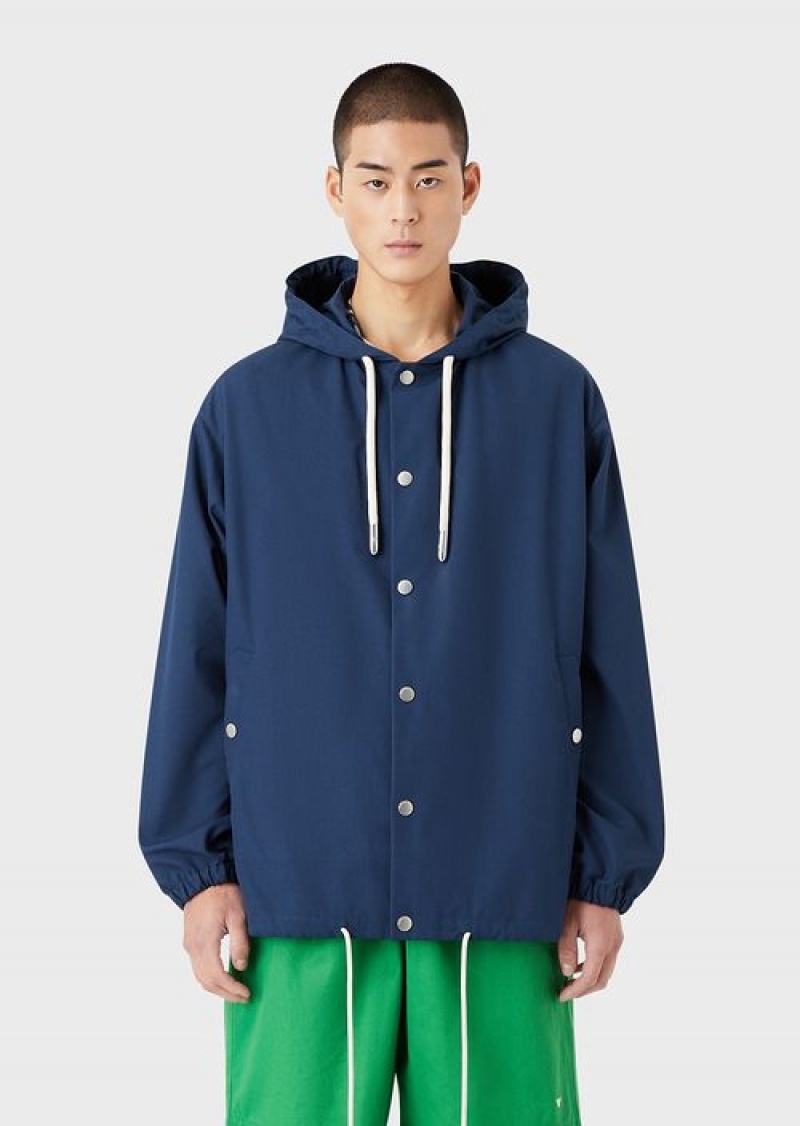 Blue Emporio Armani Sustainable Collection Recycled Canvas Hooded Blouson | EA-SN58234