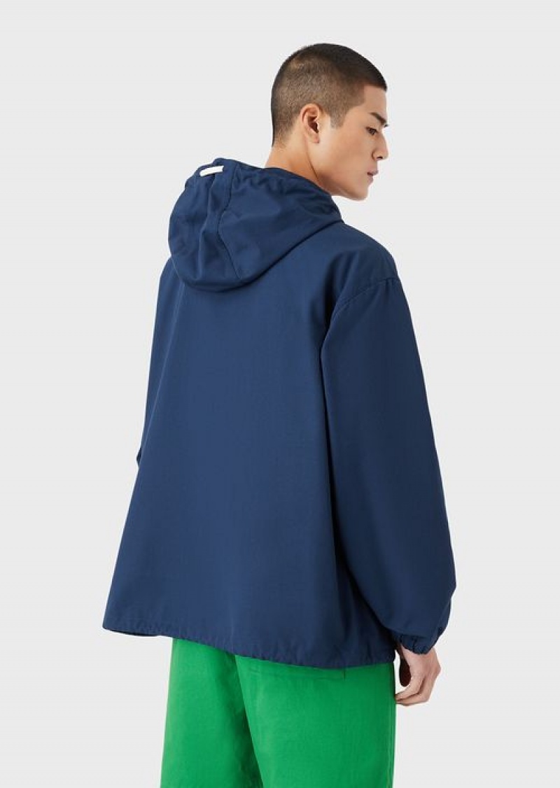 Blue Emporio Armani Sustainable Collection Recycled Canvas Hooded Blouson | EA-SN58234