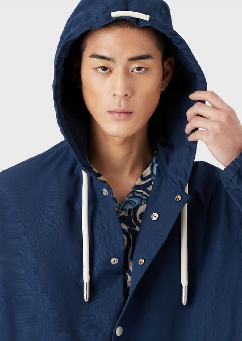 Blue Emporio Armani Sustainable Collection Recycled Canvas Hooded Blouson | EA-SN58234