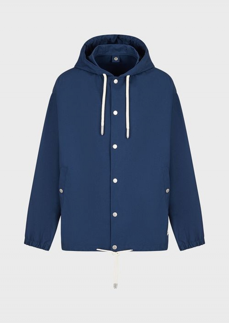 Blue Emporio Armani Sustainable Collection Recycled Canvas Hooded Blouson | EA-SN58234