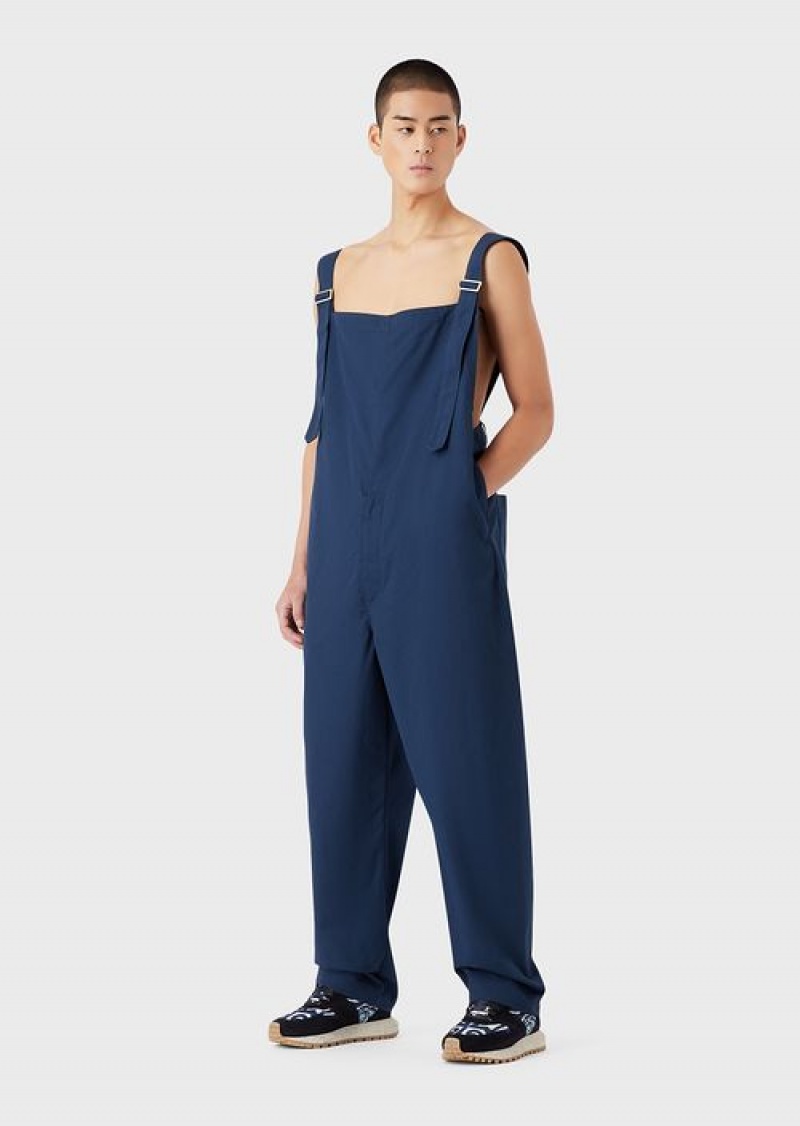 Blue Emporio Armani Sustainable Collection Recycled Canvas Dungarees | EA-SN58353