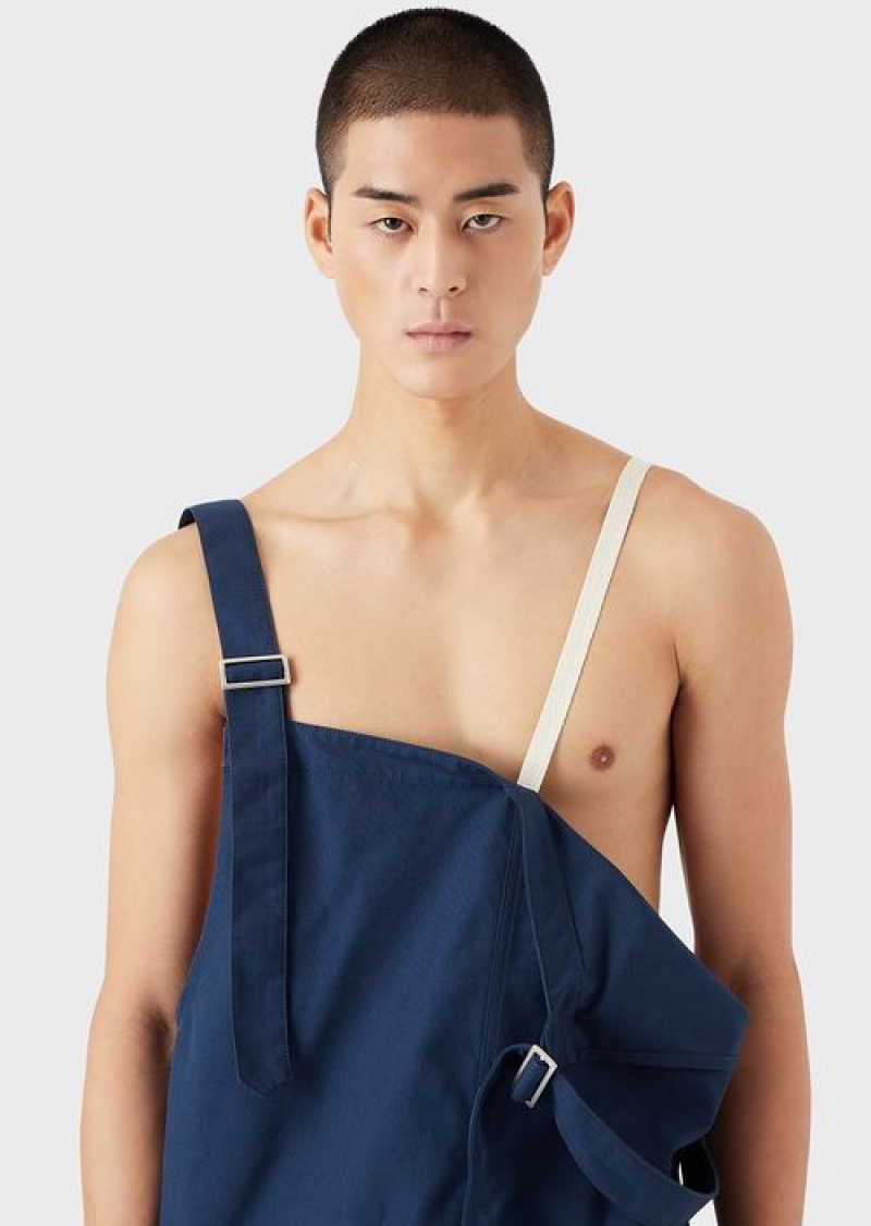 Blue Emporio Armani Sustainable Collection Recycled Canvas Dungarees | EA-SN58353