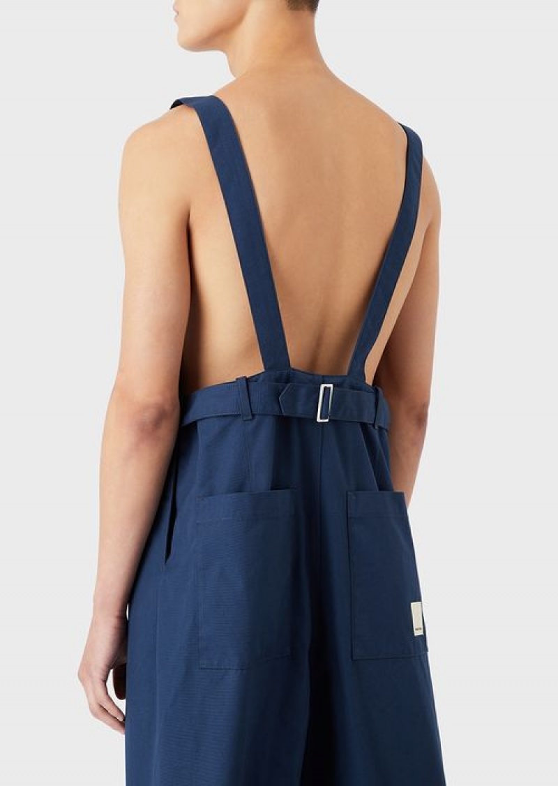 Blue Emporio Armani Sustainable Collection Recycled Canvas Dungarees | EA-SN58353